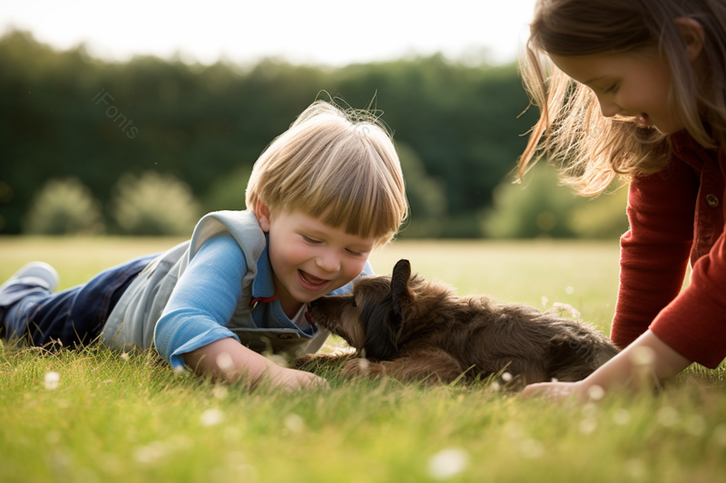 室外户外场景孩子和狗在草地上快乐的玩耍,高清,摄影图,摄影图片,图片大全,摄影图免费下载